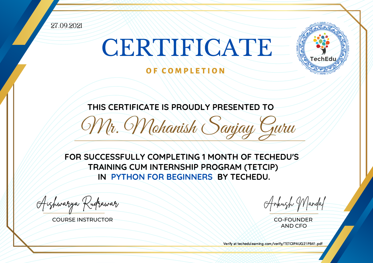 TechEdu Internship Certificate