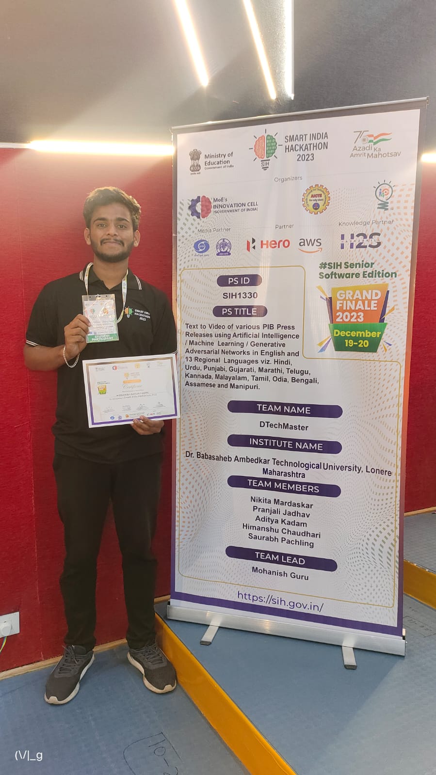 Mohanish Guru Team Lead SIH 2023 Runner-Up